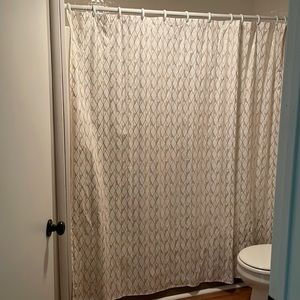 Gold and white shower curtain